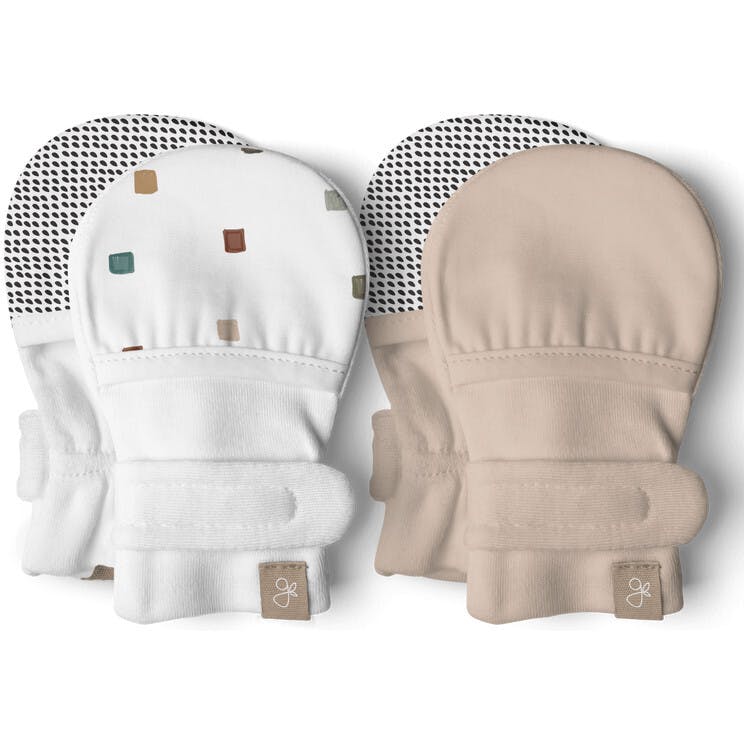 STAY ON 2-PACK MITTS | CITY BLOCKS + SANDSTONE — Bamboo Organic Cotton Blend, 0–6M