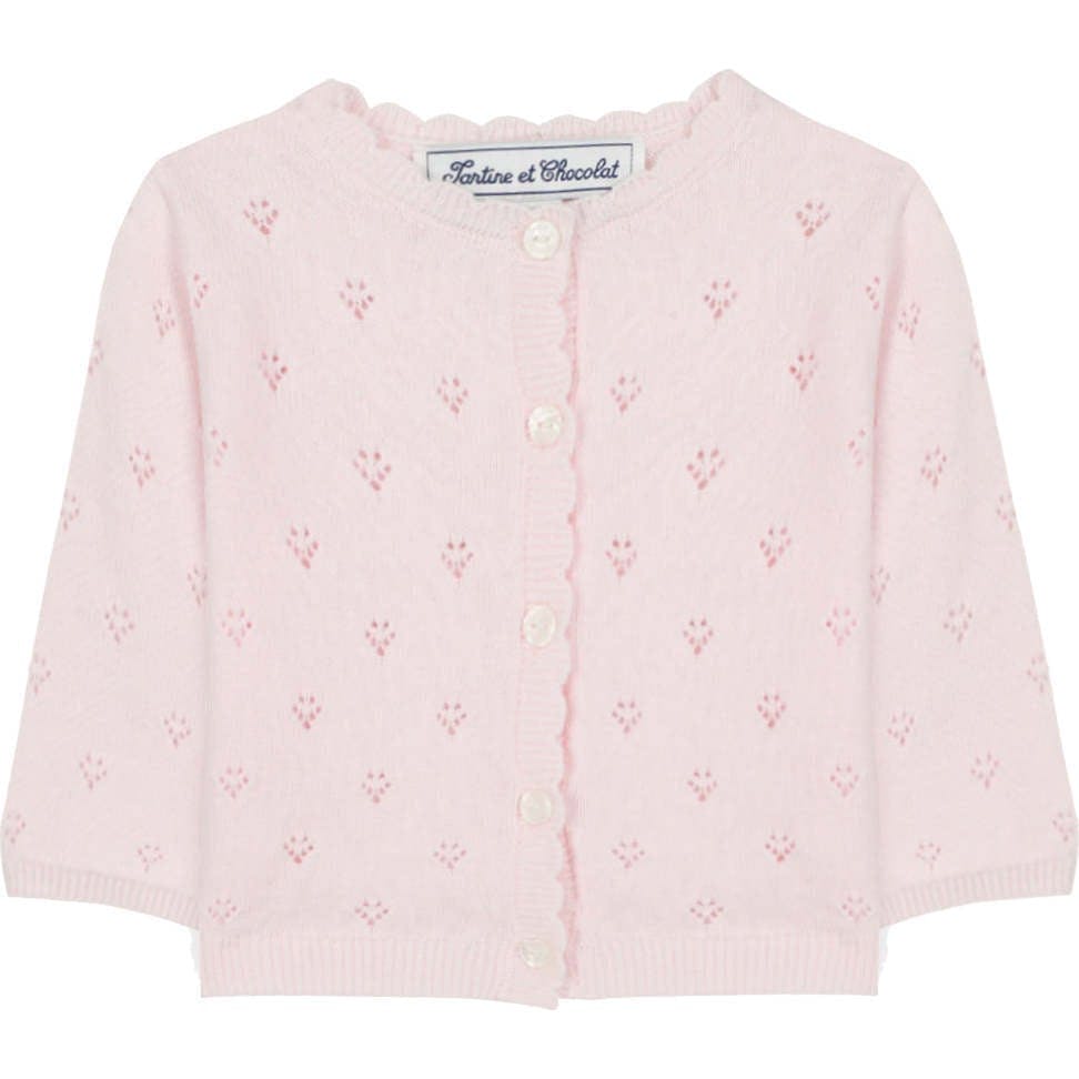 TARTINE ET CHOCOLAT Openwork Knit Baby Cardigan - Rose Pale