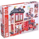 City Fire Station Dollhouse Wooden Playset