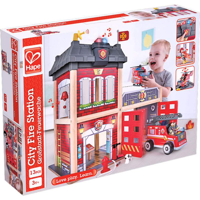 City Fire Station Dollhouse Wooden Playset