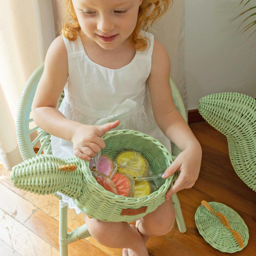 Handcrafted - Dinosaur Storage Basket Mint Green (Small) - Rattan Wicker