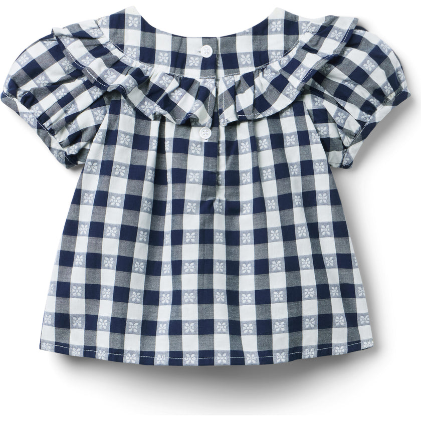 Gingham Ruffle Top, Navy Blue