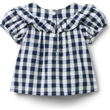 Gingham Ruffle Top, Navy Blue