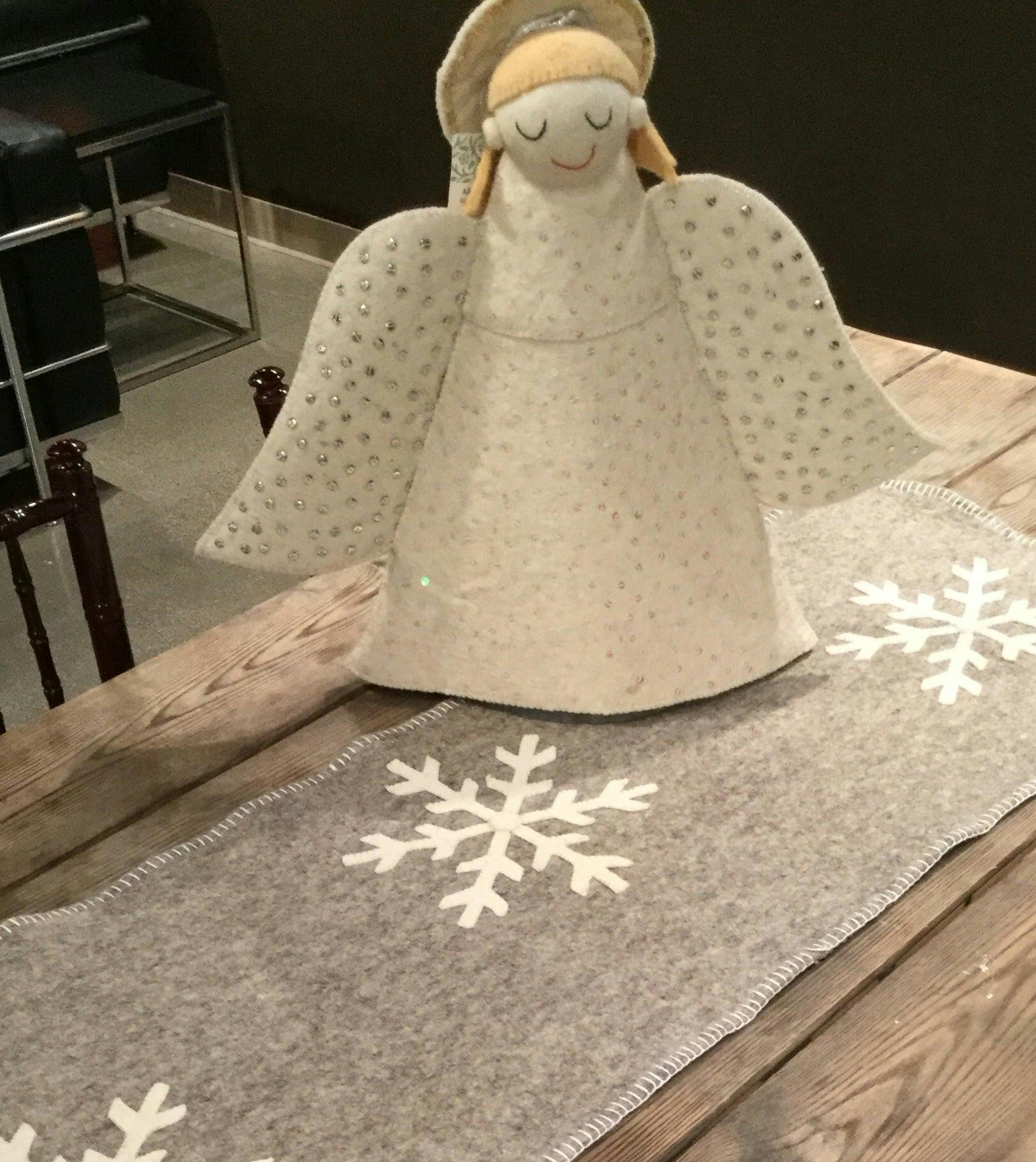 Gray Hand Felted Wool Christmas Table Runner - Snowflakes - 16