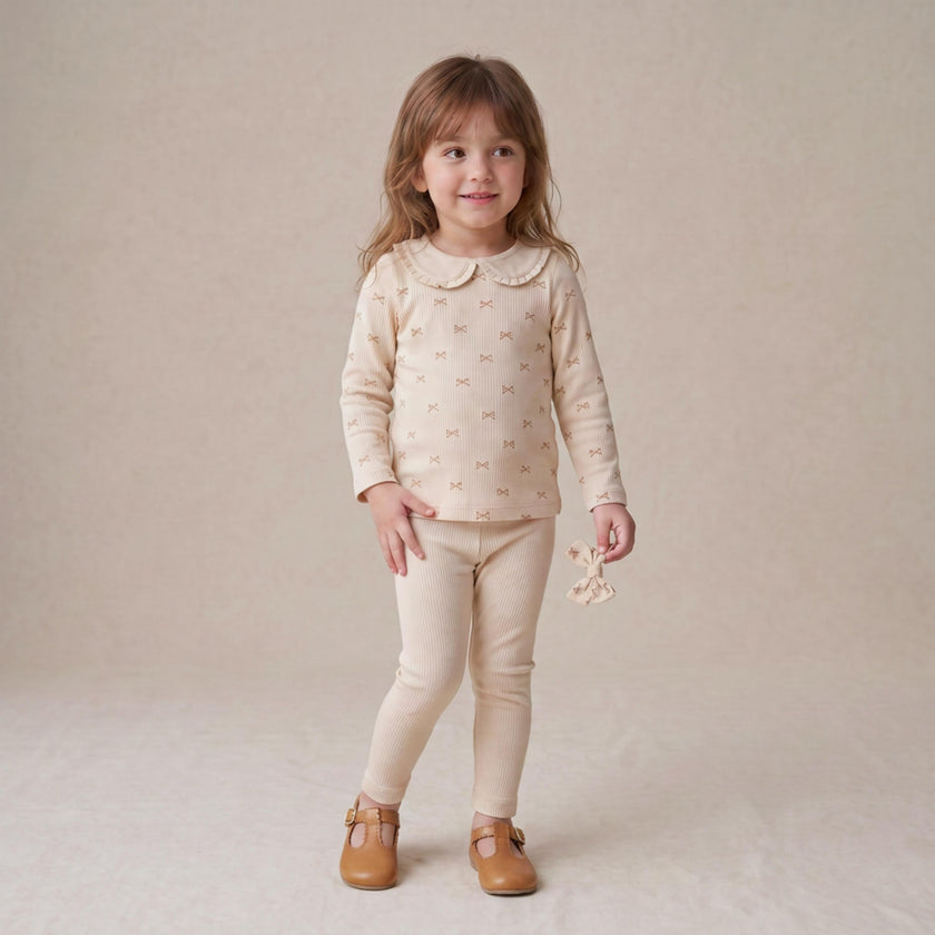 Organic Ruffle Collar Top & Legging Set - Tiny Bows