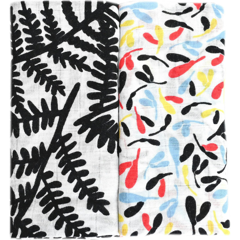 PLANT PRINT 2-PACK MUSLIN SQUARES - for 0 to 4 months & 5+ month old babies