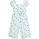 Linen Puff Sleeve Smocked Waist Jumpsuit, Blue