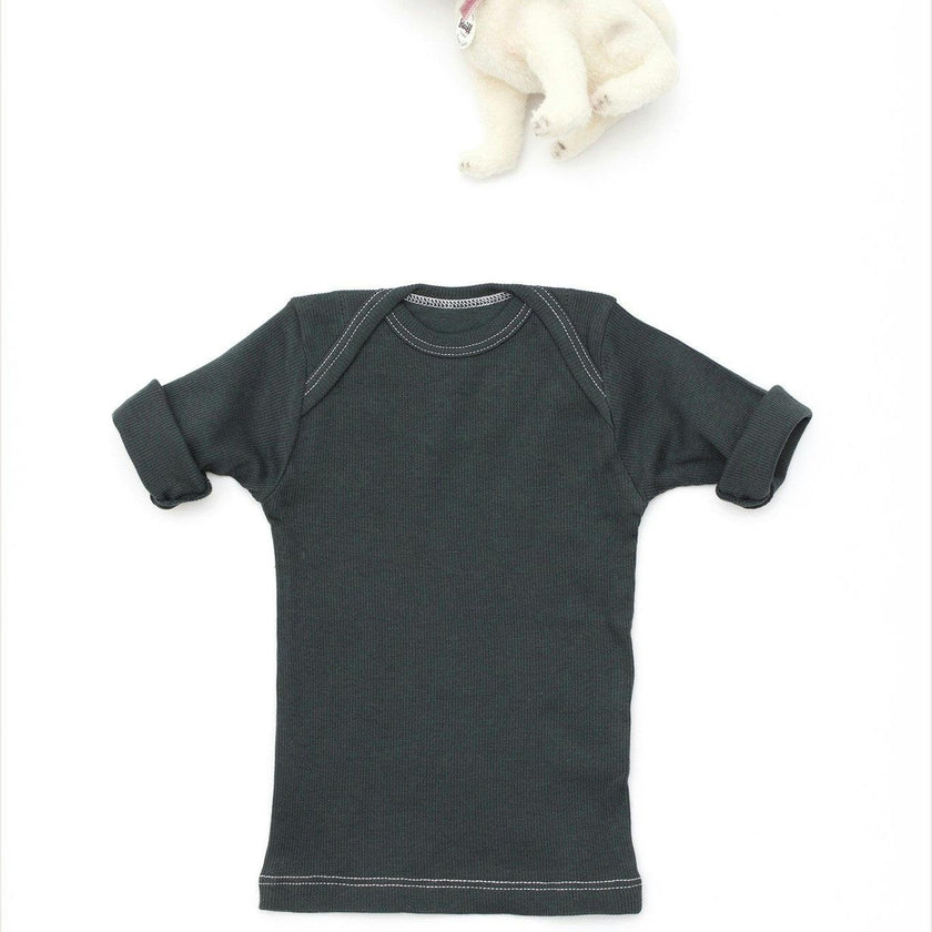 Rib Lap Shoulder Tee Short Sleeve Charcoal