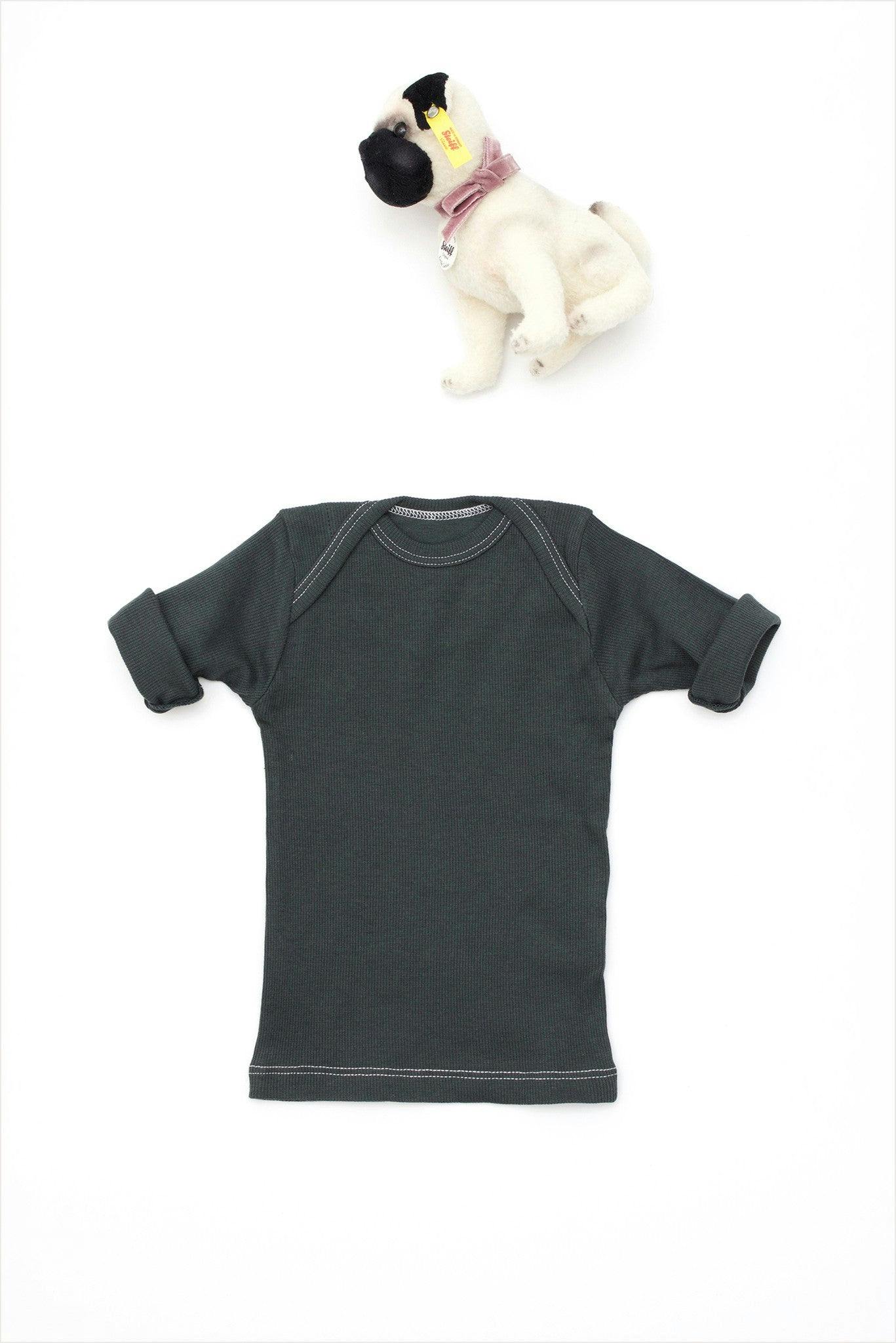 Rib Lap Shoulder Tee Short Sleeve Charcoal