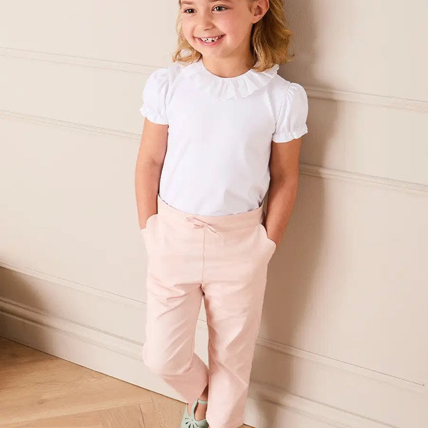 Scallop Edged Pocket Bow Detail Trousers in Baby Pink (18mths-4yrs)