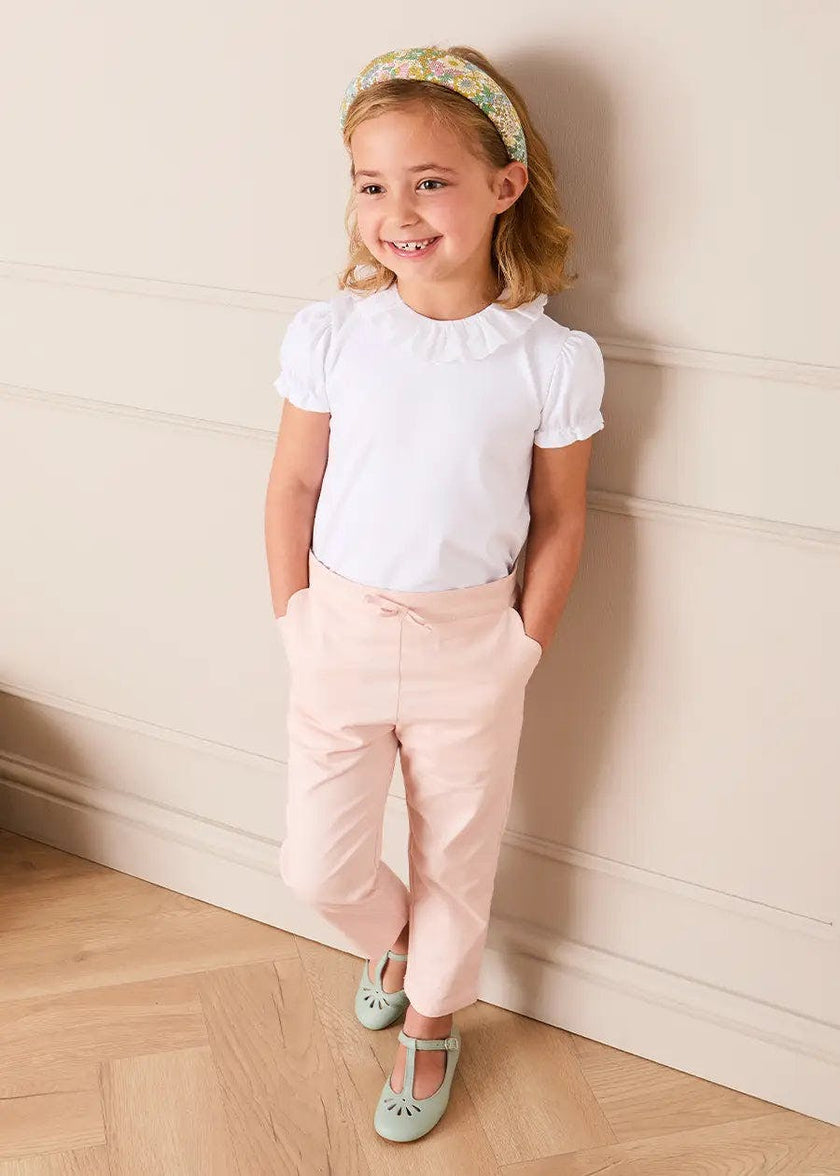 Scallop Edged Pocket Bow Detail Trousers in Baby Pink (18mths-4yrs)