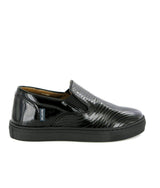 Leather Slip On Sneakers, Black & Silver