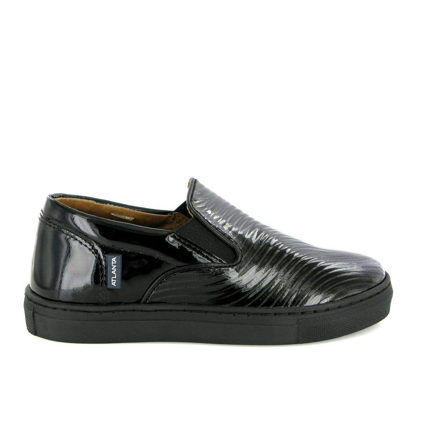 Leather Slip On Sneakers, Black & Silver