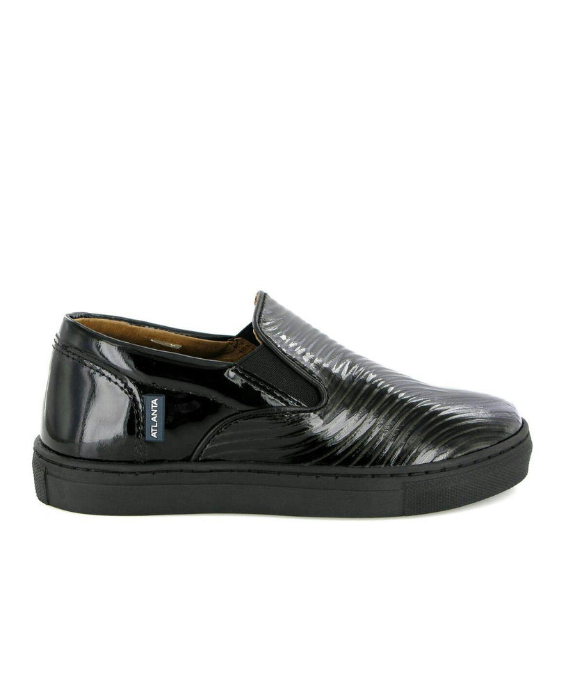 Leather Slip On Sneakers, Black & Silver