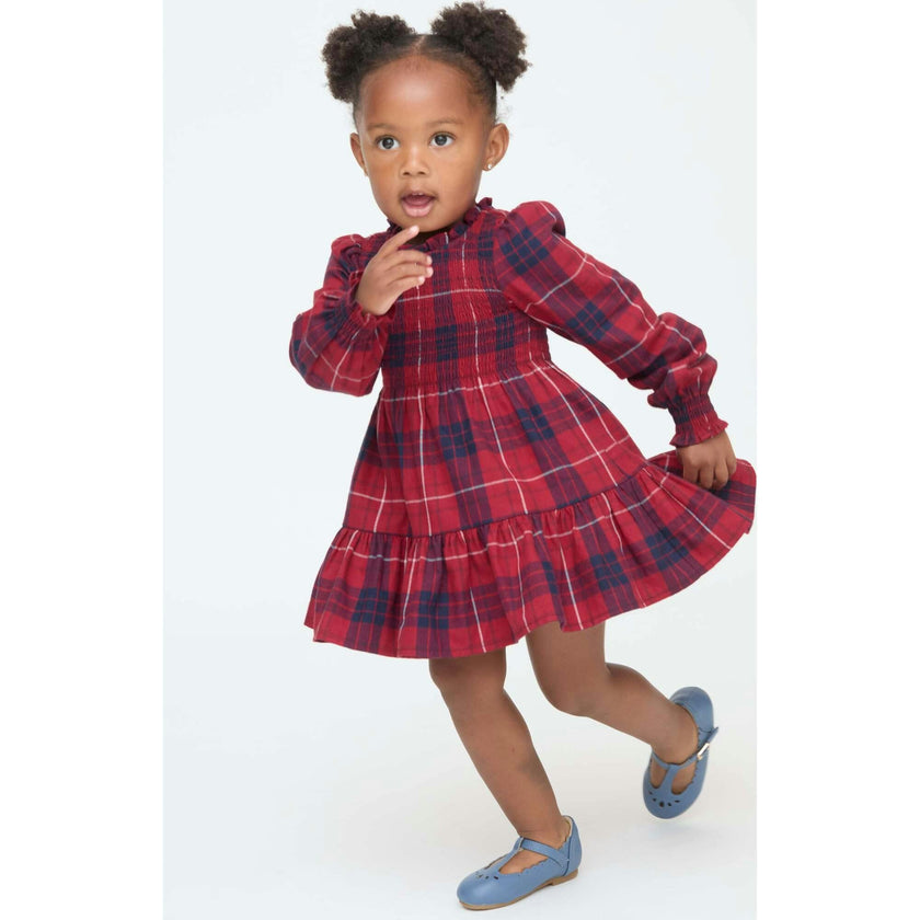 The Tiny Viviana Nap Dress - Cherry Tartan