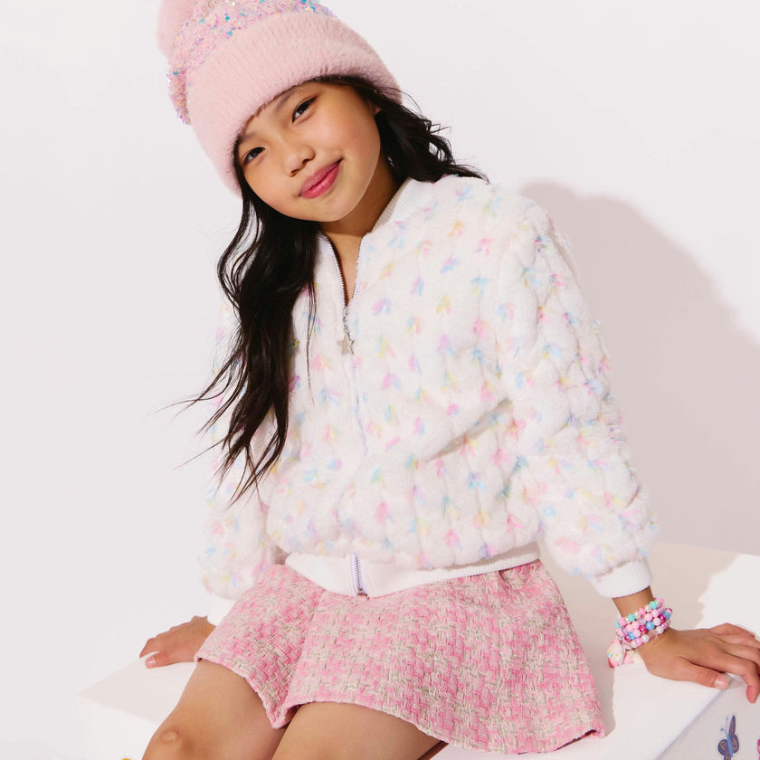 Pastel Bows Fuzzy Bomber