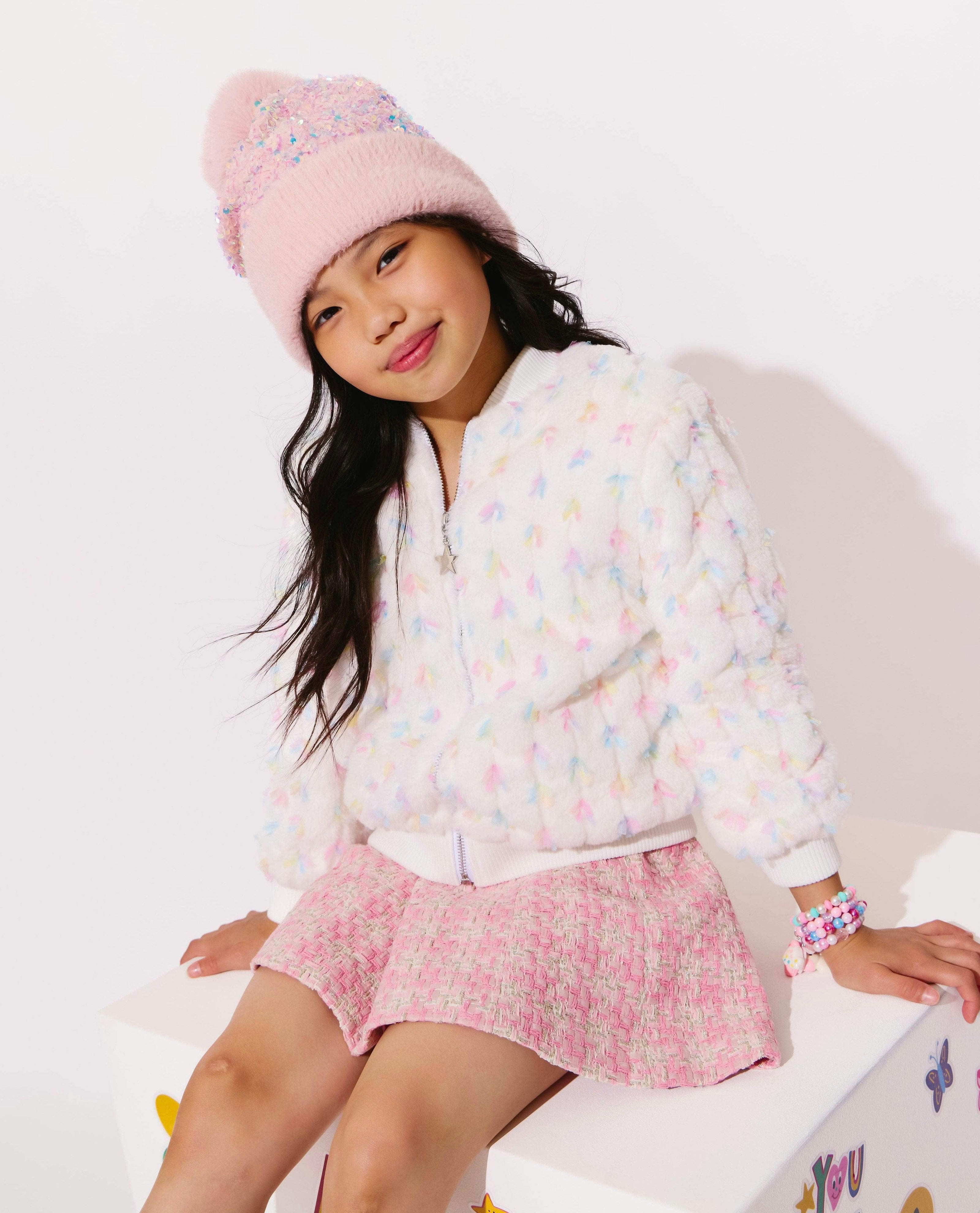 Pastel Bows Fuzzy Bomber