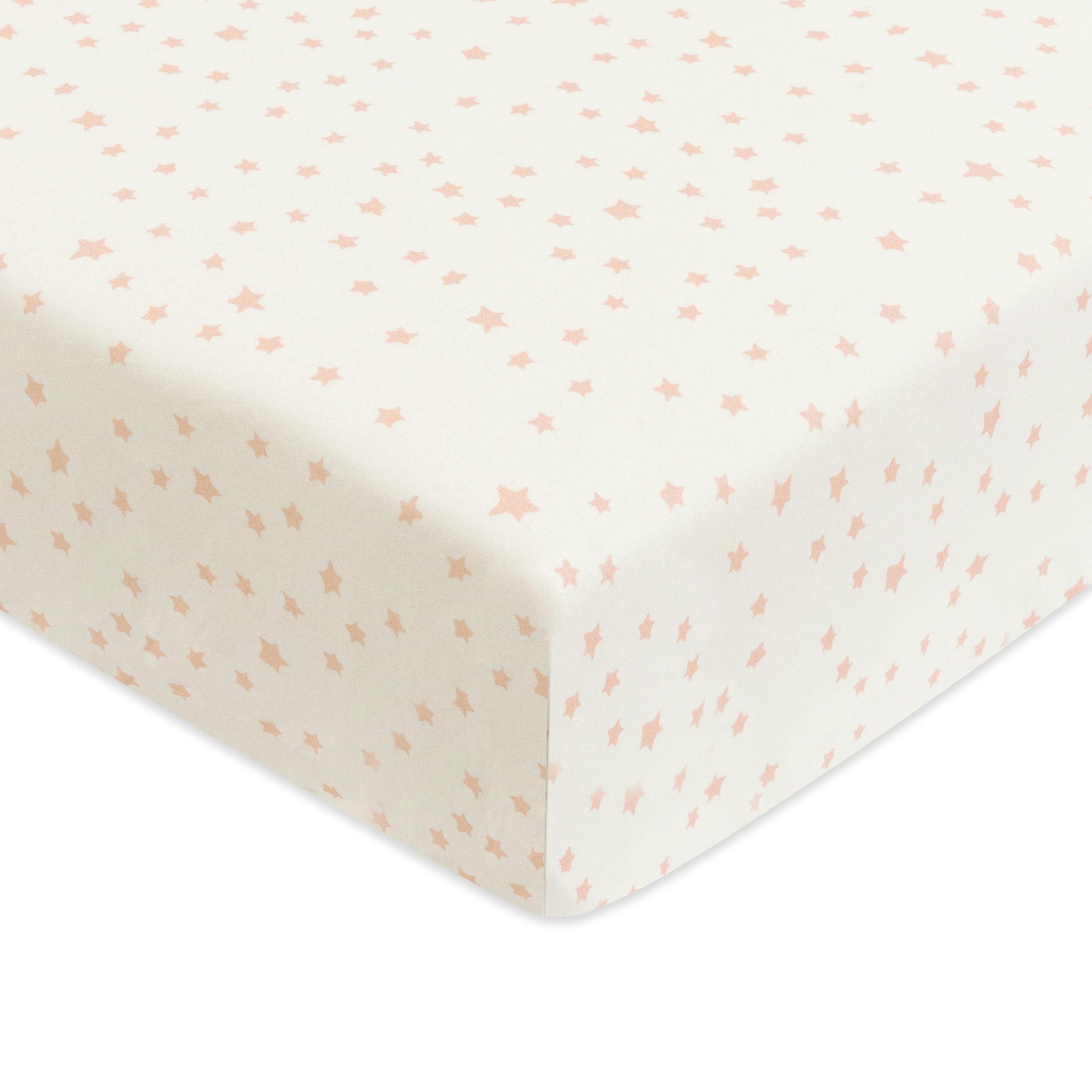 Crib Sheet in GOTS Certified Organic Brushed Cotton in Ivory with Dusty Rose Stars