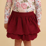 Burgundy Cotton Corduroy Scalloped Skirt