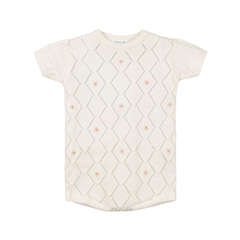 Girls Eyelet Knit Romper Ivory
