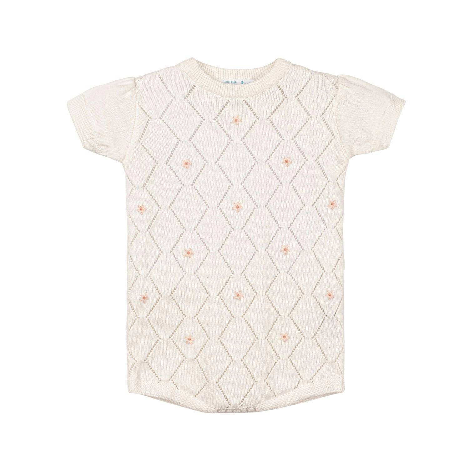 Girls Eyelet Knit Romper Ivory