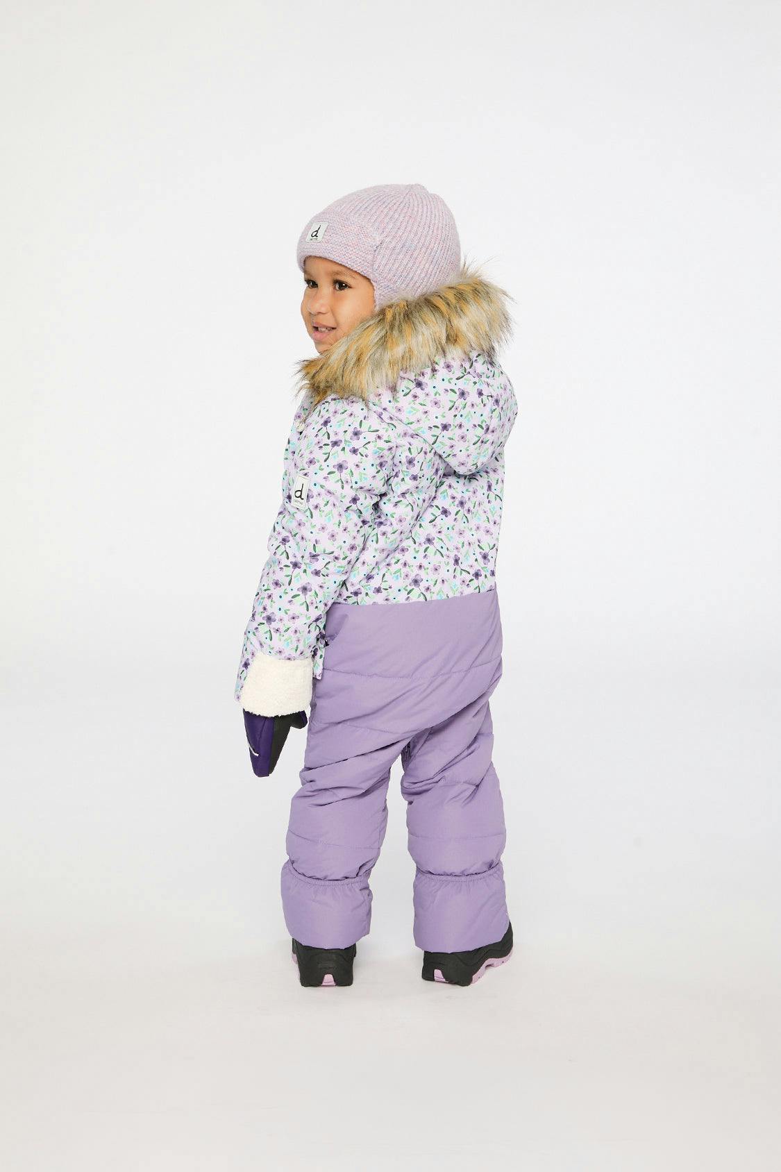 Baby Snug One Piece Snowsuit Adapted For Car Seats Purple Printed Mini Flowers