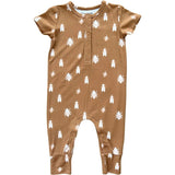 Short Sleeve Henley Romper Bugs in Toffee