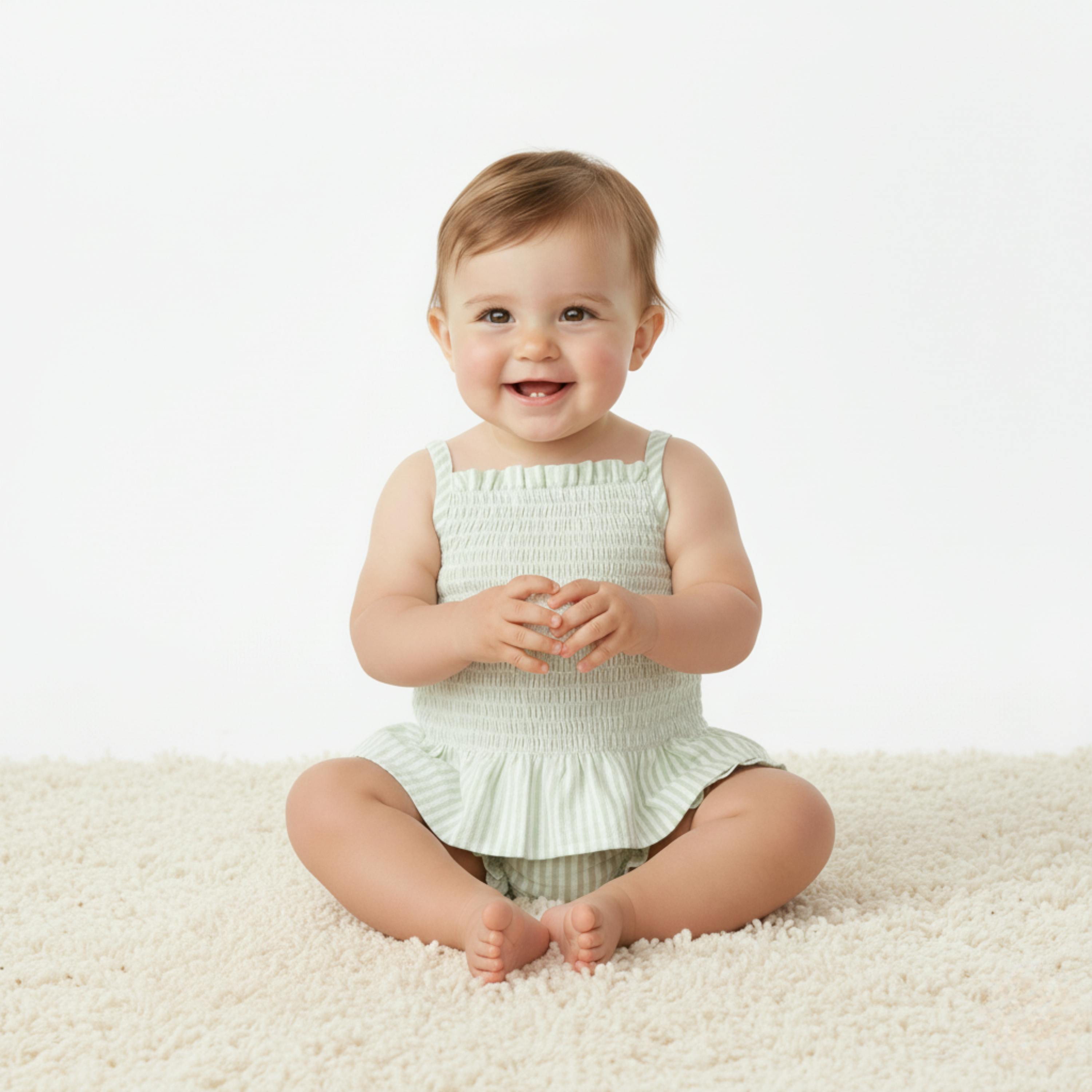 Organic Smocked Top And Bloomer Set - Basil Stripes