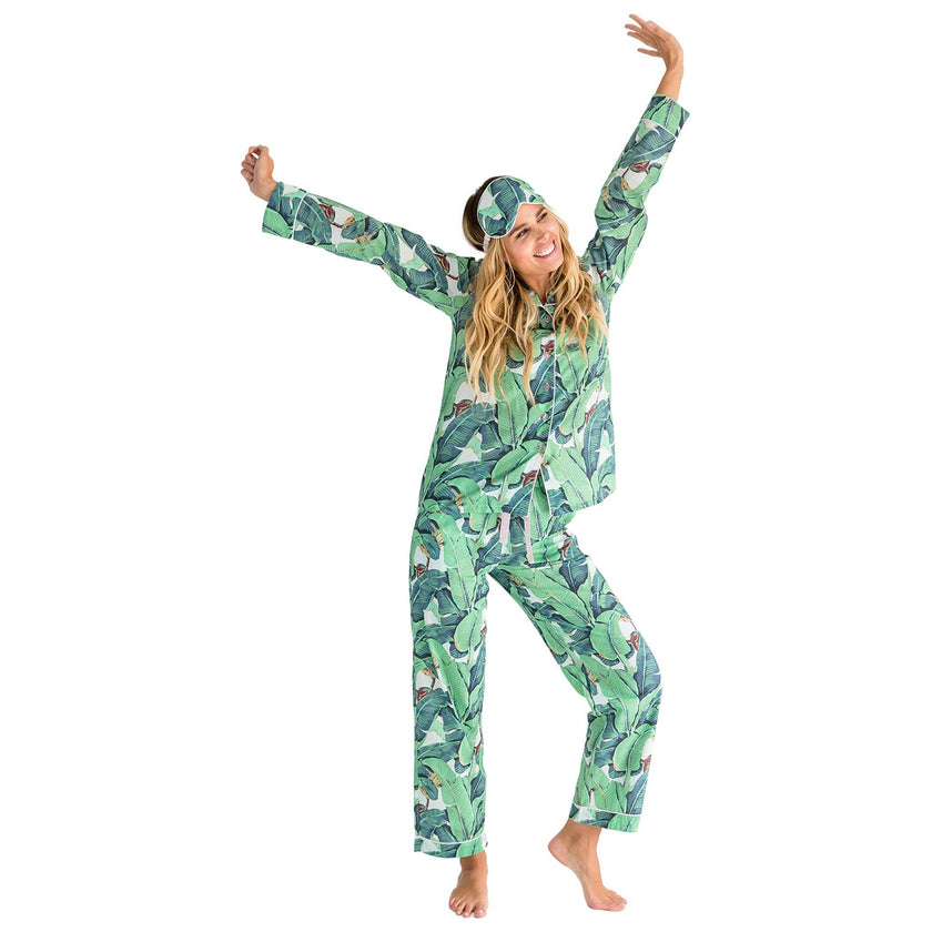 Women's Martinique® Green Banana Leaf Long PJ Set - Organic Cotton Poplin
