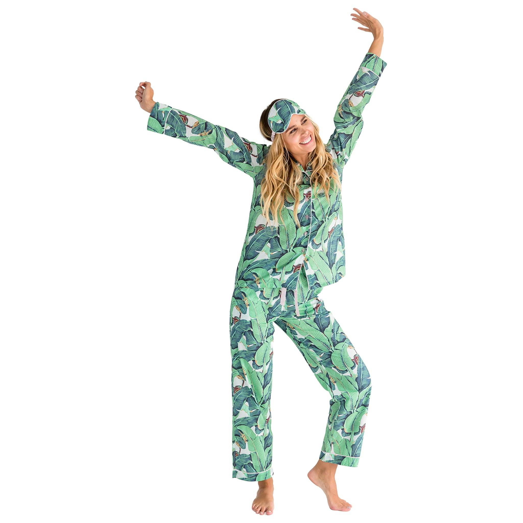 Women's Martinique® Green Banana Leaf Long PJ Set - Organic Cotton Poplin