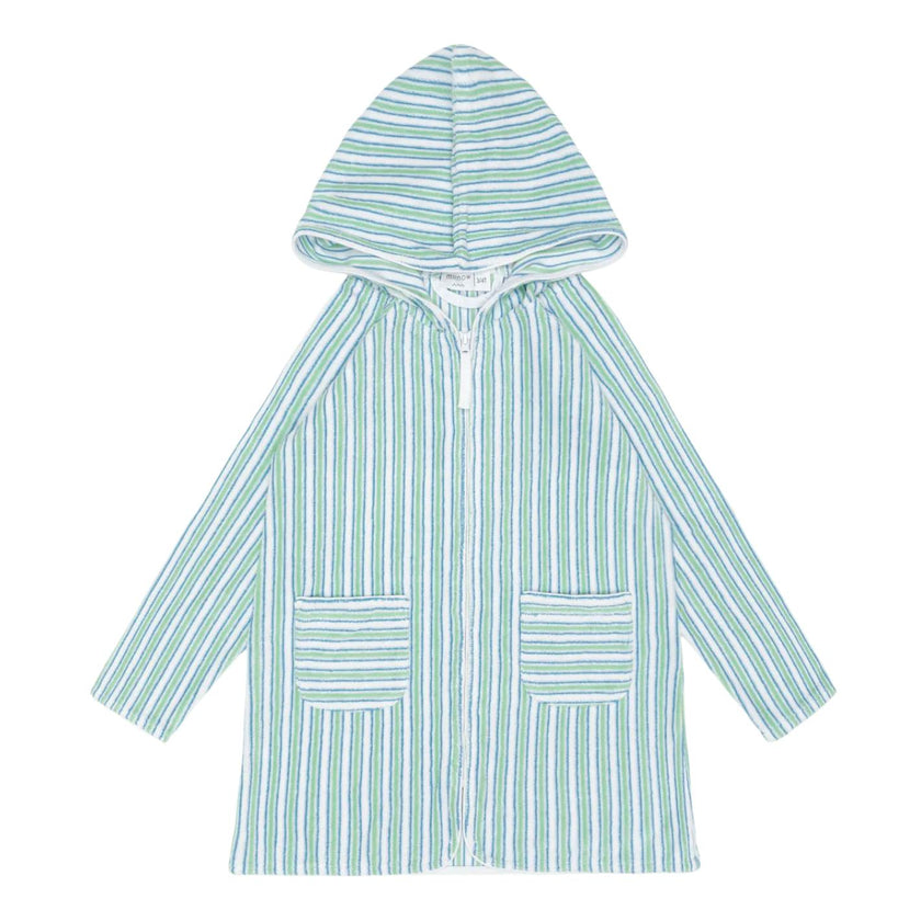 unisex tamarin stripe french terry hooded zipper coverup