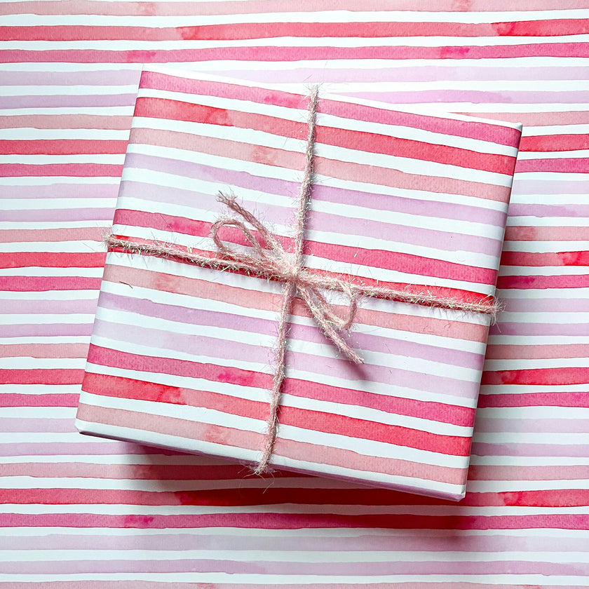 Pink Watercolor Stripes Gift Wrap