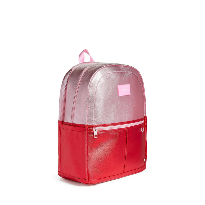 Kane Double Pocket Large Backpack, Metallic Pink/Red Colorblock