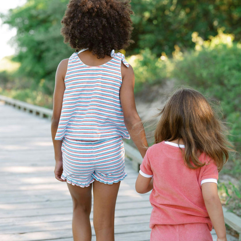 girls jetty stripe french terry tie knot set