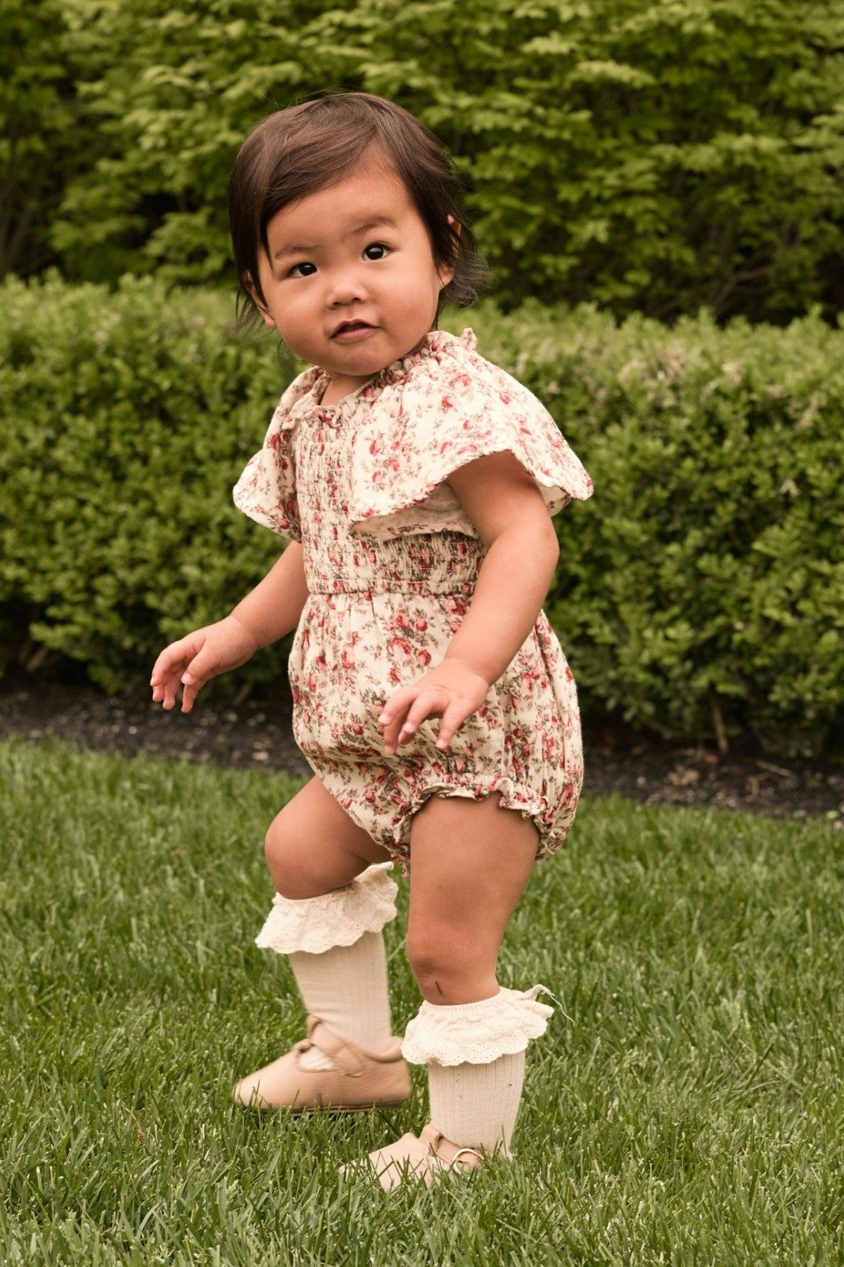 Baby Jovie Romper in Ivory Heritage Rose