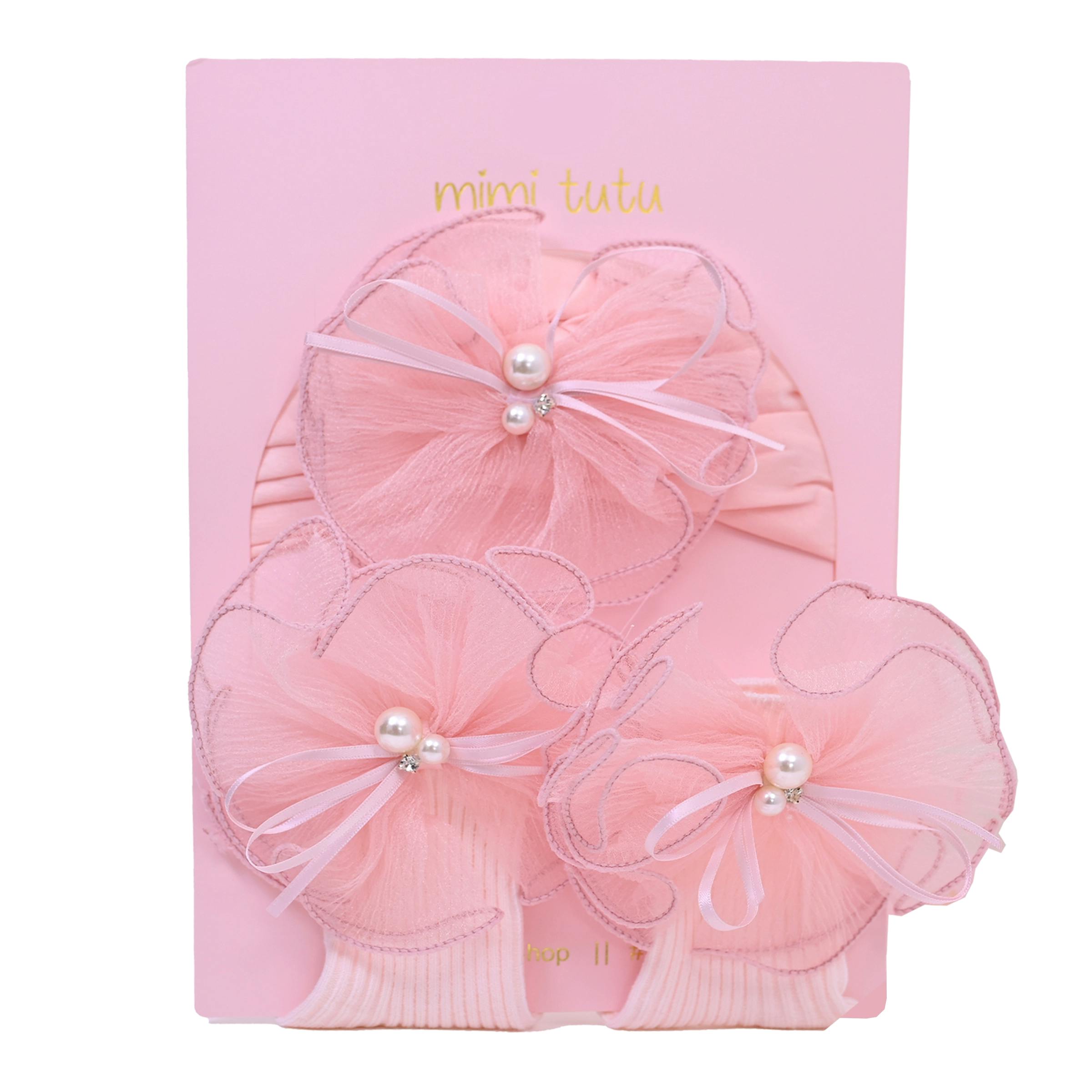 Pink Pearl Flower Ribbon Gift Set