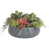 Round Artificial Succulent Arrangement, Gray Planter