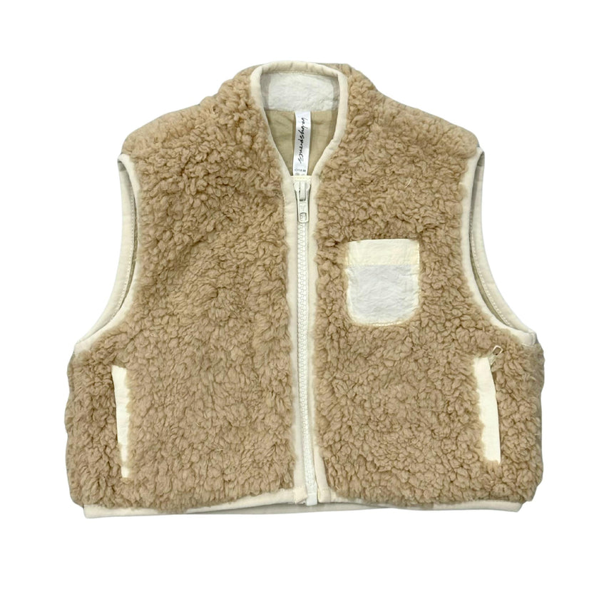 Boys Sherpa Zipper Vest in Beige