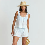 women's white scalloped short
