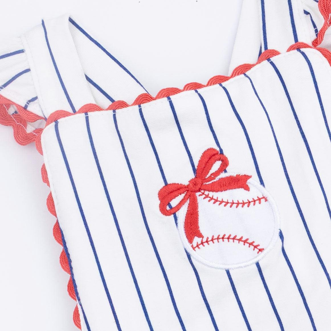 Baseball Stripe - Ric Rac Ruffle Sunsuit