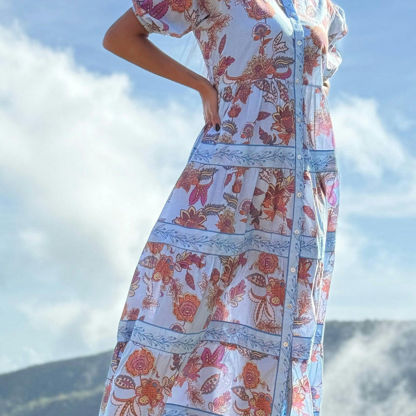 Milena Dress - Blue Botanical