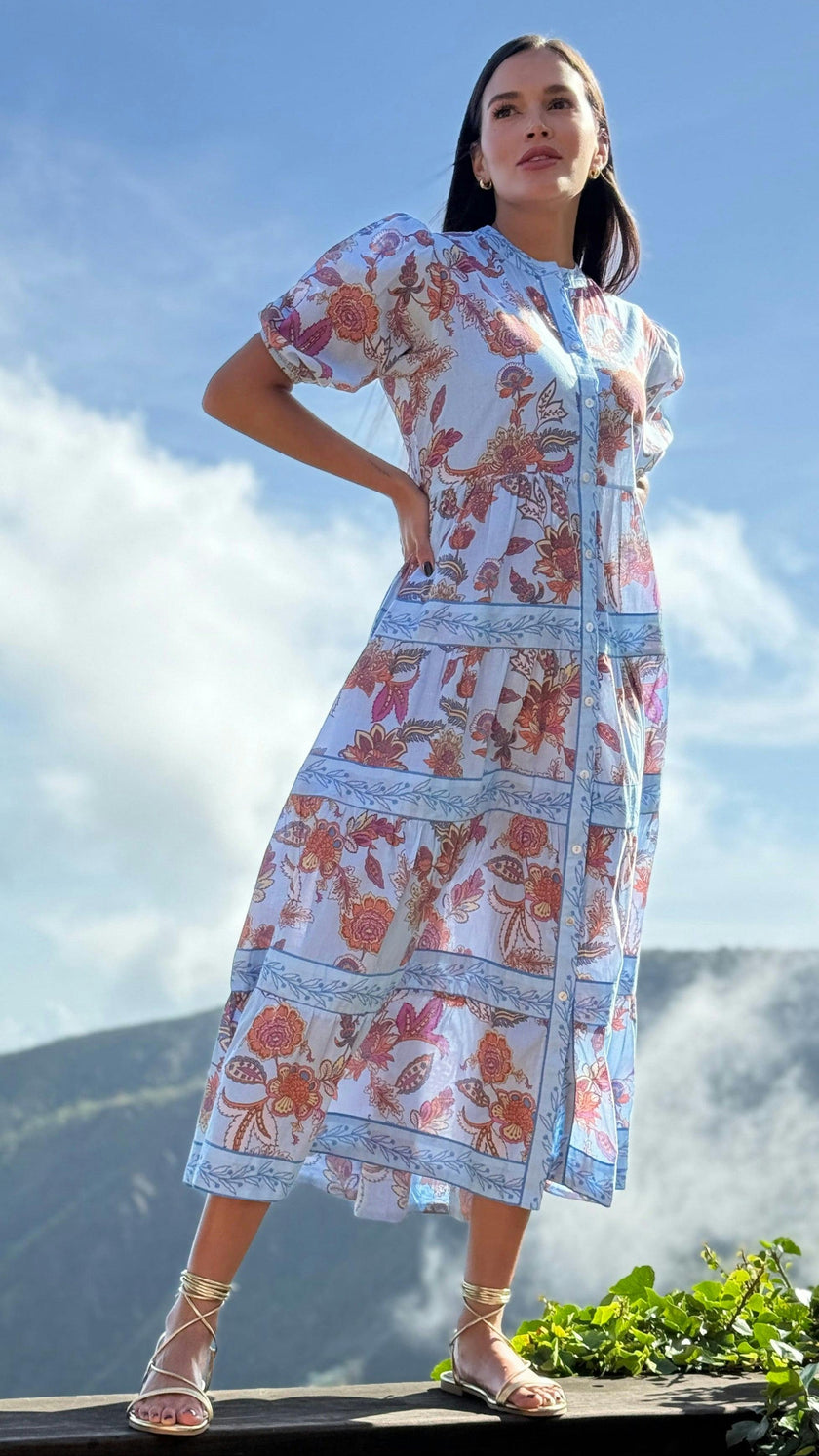 Milena Dress in Blue Botanical