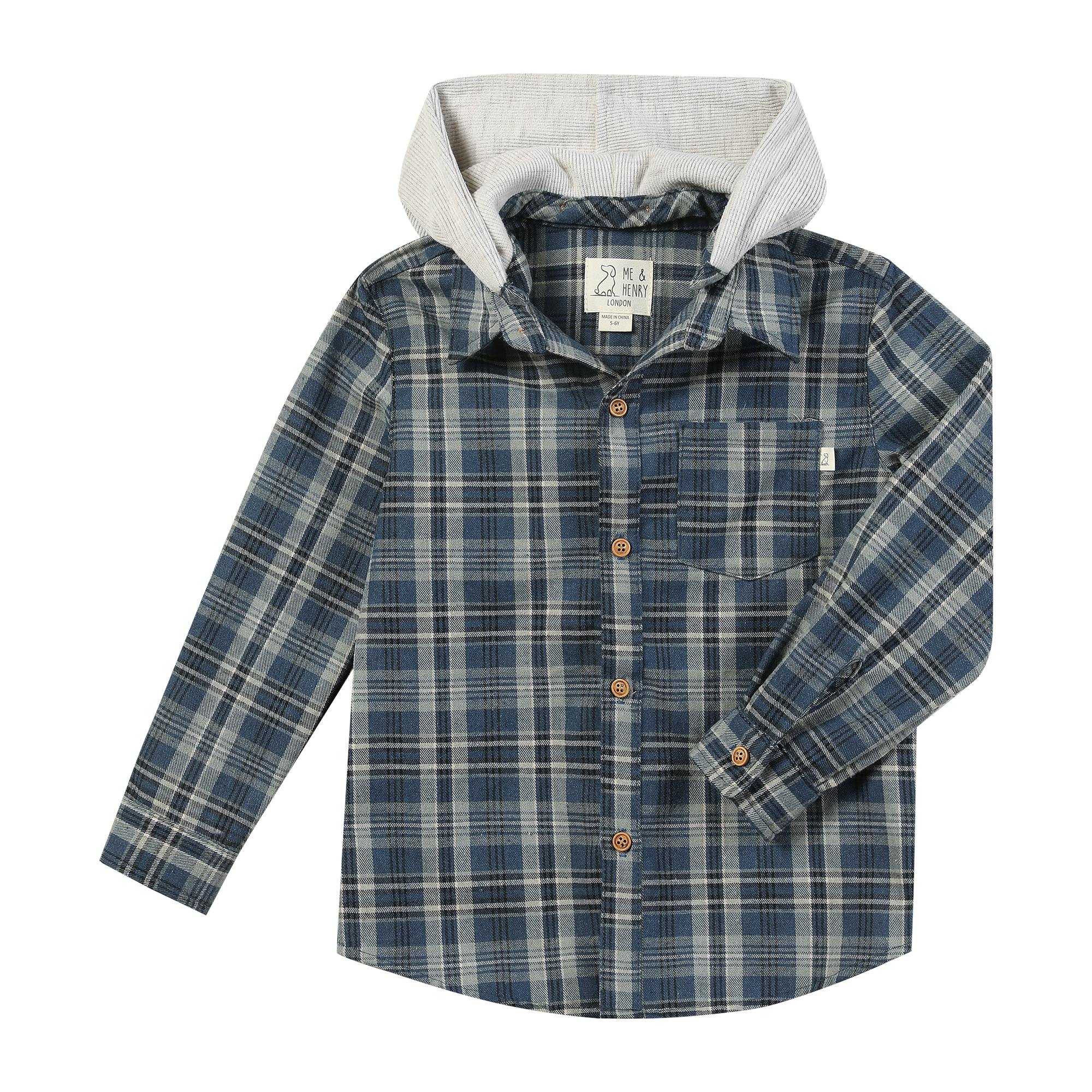 ERIN hooded shirt Blue/ grey plaid