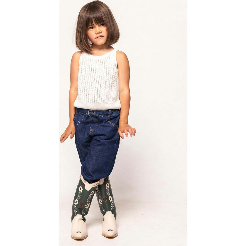 Mini Dakota Boot in Green & Cream