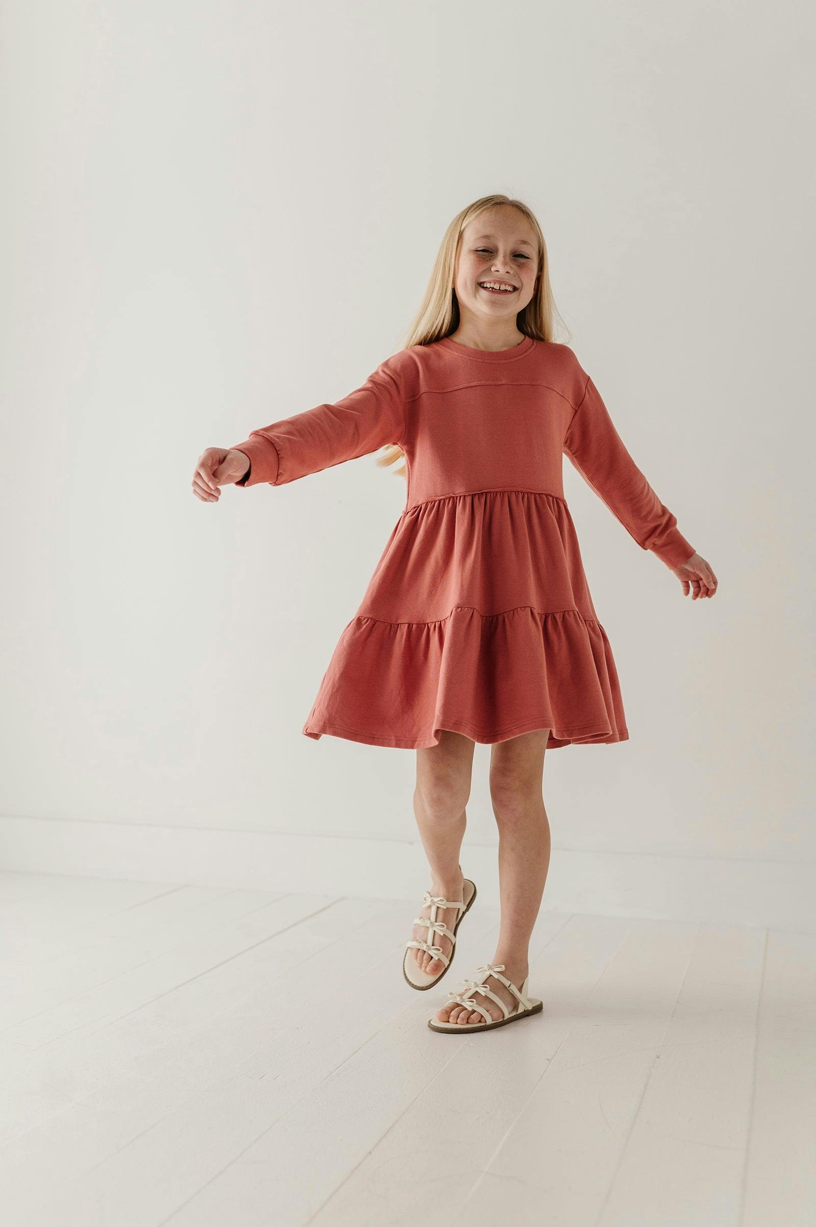 Girls Terry Sweatshirt Dress in Shadow Green