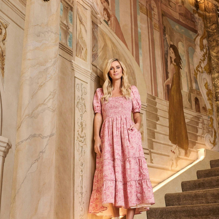 Nicky Hilton x La Coqueta Pink Toile de Jouy London Women Long Dress
