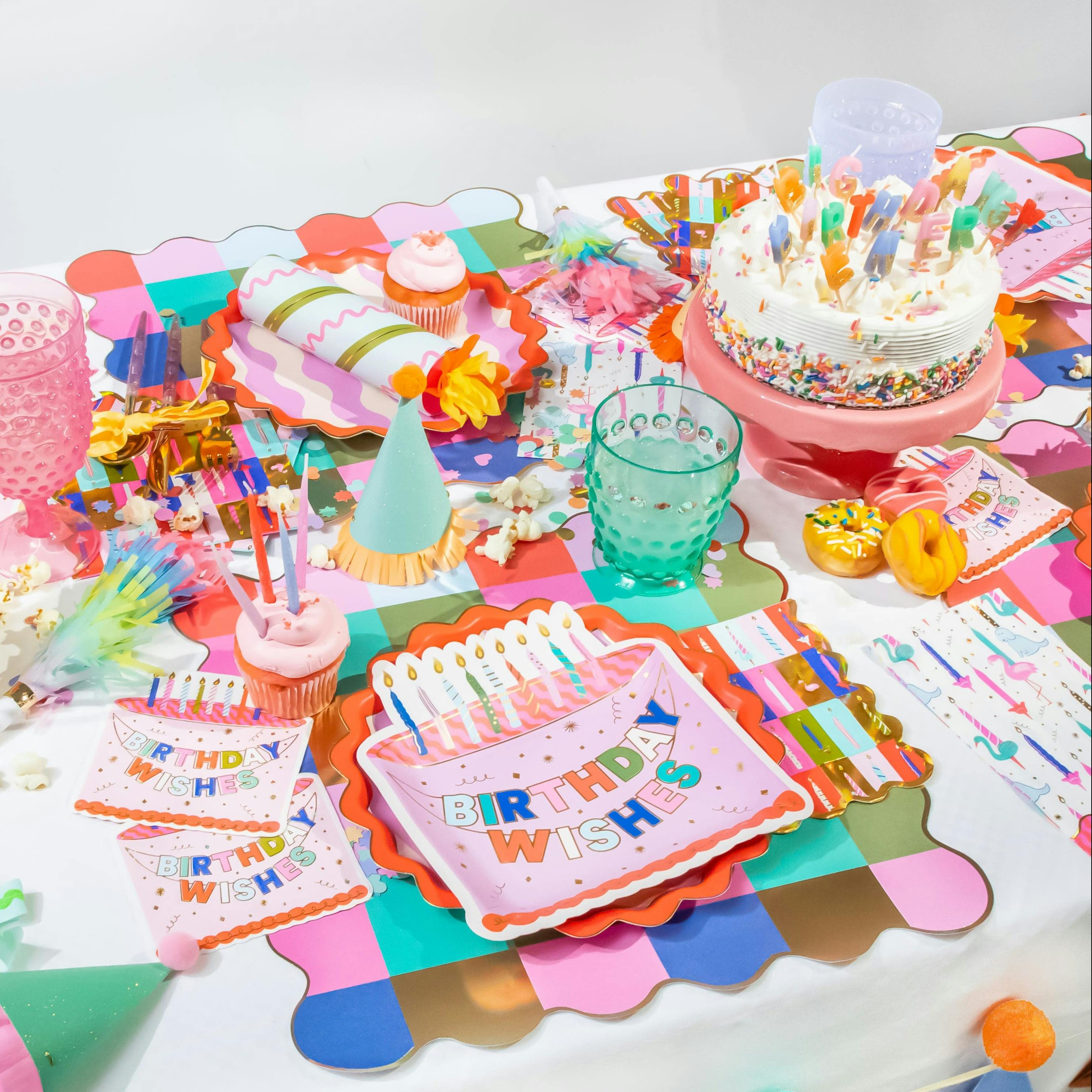 Packed Party Make a Wish Birthday Dessert Plates 10ct - Gold Foil Colorful Cake Design Party Plates, 8 Inch, 350 GSM