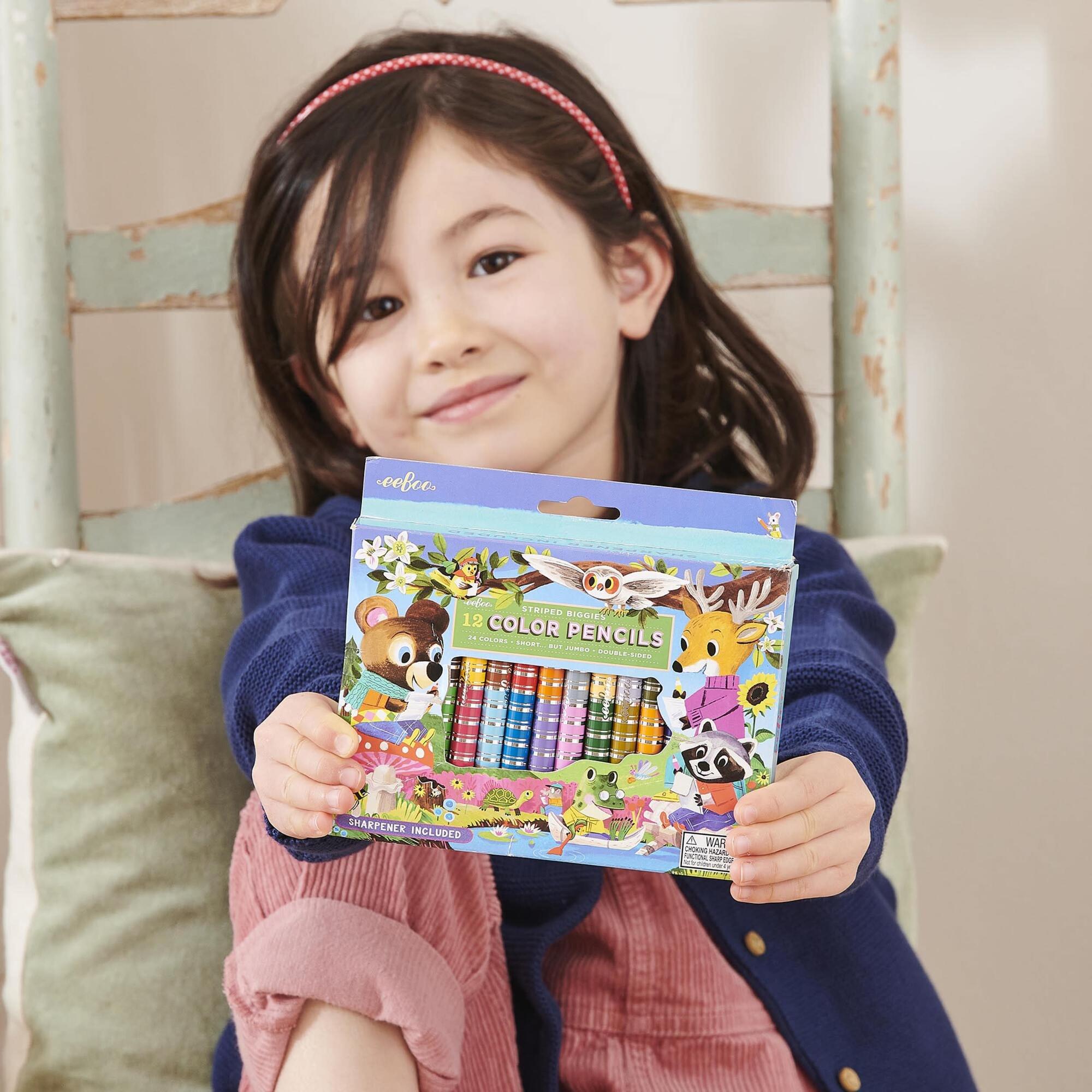 Striped Biggies 12 Color Pencils: Woodland Friends