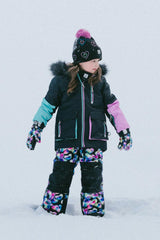 Two Piece Play Snowsuit Black, Blue And Pink Colorblock With Heart Print Pants