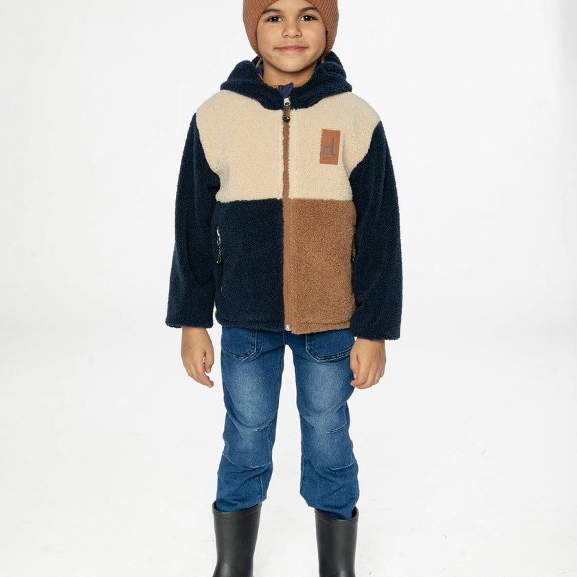 Reversible Mid-Season Jacket Dark Blue, Beige And Brown